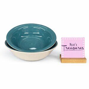 Dover & York DYO1 CIRCLES Rings Swirl Aqua Stoneware Cereal Soup Bowls Set of 2